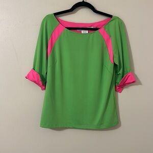 Gretchen Scott Designs Jersey Tee Topper 
Green/Pink Sz Small Preppy Resortwear